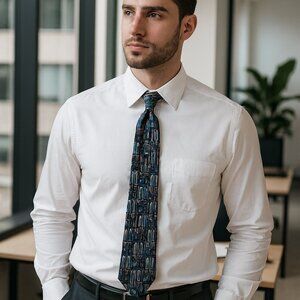 PETER‎ THOMAS Men Necktie100% Silk USA Designer Geometric Black/Blue Suit Tie